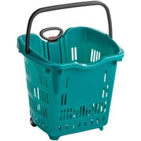 Regency Green 21 1/4 inch x 16 1/2 inch Plastic Grocery Market Shopping Basket with Wheels - 6/Pack
