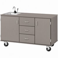 I.D. Systems 59 inch Wide Grey Nebula Demonstration Station with Sink, (3) Drawers, and (2) Storage Cabinets 80741F36059