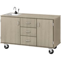 I.D. Systems 59 inch Wide Natural Elm Demonstration Station with Sink, (3) Drawers, and (2) Storage Cabinets 80741F36019