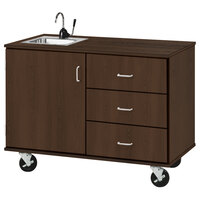 I.D. Systems 48 inch Wide Dark Walnut Demonstration Station with Sink, (3) Drawers, and Storage Cabinet 80739F36022