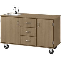 I.D. Systems 59 inch Wide Roman Walnut Demonstration Station with Sink, (3) Drawers, and (2) Storage Cabinets 80741F36021