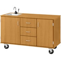 I.D. Systems 59 inch Wide Light Oak Demonstration Station with Sink, (3) Drawers, and (2) Storage Cabinets 80741F36024
