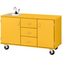 I.D. Systems 59 inch Wide Sun Yellow Demonstration Station with Sink, (3) Drawers, and (2) Storage Cabinets 80741F36042