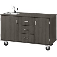 I.D. Systems 59 inch Wide Dark Elm Demonstration Station with Sink, (3) Drawers, and (2) Storage Cabinets 80741F36020