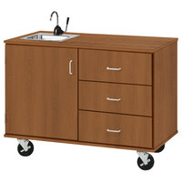 I.D. Systems 48 inch Wide Medium Cherry Demonstration Station with Sink, (3) Drawers, and Storage Cabinet 80739F36003