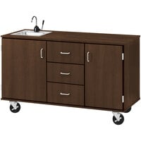I.D. Systems 59 inch Wide Dark Walnut Demonstration Station with Sink, (3) Drawers, and (2) Storage Cabinets 80741F36022