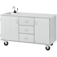 I.D. Systems 59 inch Wide Fashion Grey Demonstration Station with Sink, (3) Drawers, and (2) Storage Cabinets 80741F36010