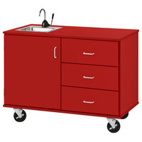 I.D. Systems 48 inch Wide Tulip Red Demonstration Station with Sink, (3) Drawers, and Storage Cabinet 80739F36043