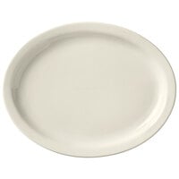 World Tableware Porcelana Cream 13 1/2" x 11" Oval Cream White Narrow Rim Porcelain Platter - 6/Case