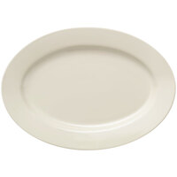 World Tableware Porcelana Cream 15 1/4 inch x 10 7/8 inch Oval Cream White Wide Rim Rolled Edge Porcelain Platter - 6/Case