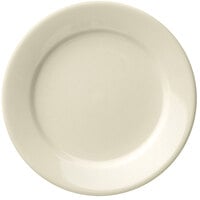 Libbey Porcelana Cream 5 1/2" Cream White Wide Rim Rolled Edge Porcelain Plate - 36/Case