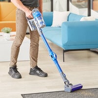 Lavex Janitorial Pro Series Blue Cordless Stick Vacuum with 4.0Ah Battery, Ultrafine Filtration, and Tool Kit - 29.9V, 500W