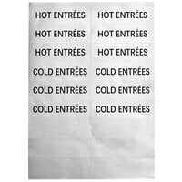 CaterGator Hot / Cold Entrees Adhesive Label Sheets for Front-Loading Pan Carriers - 2/Pack