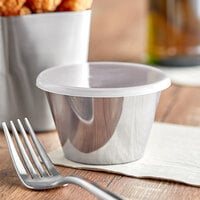 Tablecraft 5 oz. Round Stainless Steel Sauce Cup with Lid - 6/Pack