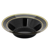 Fineline Silver Splendor 512-BKG Black 12 oz. Plastic Soup Bowl with Gold Bands - 150/Case