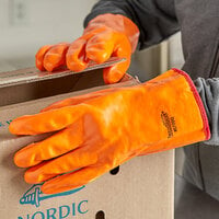 FreezeBeater Orange Single-Dipped PVC Gloves with Smooth Finish and Foam-Insulated Lining - Large - Pair