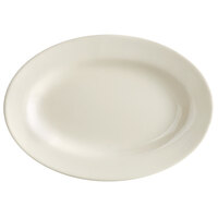 Choice 11 1/8 inch x 7 3/4 inch Ivory (American White) Wide Rim Rolled Edge Oval Stoneware Platter - 12/Case