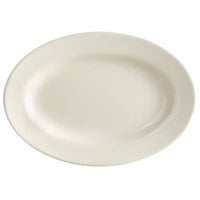 Acopa 11 1/8" x 7 3/4" Ivory (American White) Wide Rim Rolled Edge Oval Stoneware Platter - 12/Case