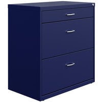 Hirsh Industries 25073 Space Solutions SOHO Navy Three-Drawer Lateral File Cabinet with Arc Pull Handles - 30" x 17 5/8" x 31 7/8"