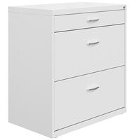 Hirsh Industries 25071 Space Solutions SOHO White Three-Drawer Lateral File Cabinet with Arc Pull Handles - 30 inch x 17 5/8 inch x 31 7/8 inch