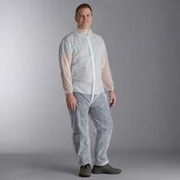 Malt Impact PolyLite M1200-L White Polypropylene Zipper Front Long Sleeve Coveralls with Elastic Wrists and Ankles - Large