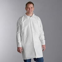Malt Impact ProMax M1010-2XL White Disposable Microporous Snap Front Long Sleeve Lab Coat with Open Wrists - 2XL