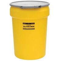 Eagle Manufacturing 1602 30 Gallon Yellow Salvage Plastic Barrel Drum with Metal Lever-Lock