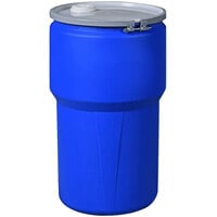 Eagle Manufacturing 1610MBBRB 14 Gallon Blue Plastic Barrel Drum with 1/2 inch x 1 3/4 inch Bung Holes and Metal Bolt Ring