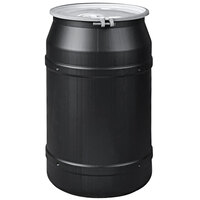 Eagle Manufacturing 1656MBKBR 55 Gallon Black Plastic Barrel Drum with 2 inch x 2 inch Bung Holes and Metal Bolt Ring