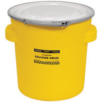 Eagle Manufacturing 20 Gallon Short Yellow Plastic Barrel Salvage Drum with Metal Lever-Lock and Side Handles 1654
