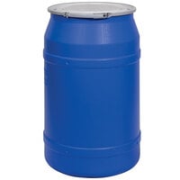 Eagle Manufacturing 1656MB 55 Gallon Blue Straight-Sided Plastic Barrel Drum with Metal Lever-Lock