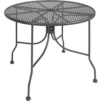 American Tables & Seating 36" Round Dark Grey Metal Mesh Outdoor Table with Umbrella Hole