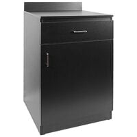 American Tables & Seating 39 1/4 inch Black Melamine Single Door Host Station with 1 Drawer and 1 Shelf