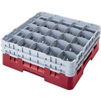 Cambro 25S434416 Camrack 5 1/4 inch High Customizable Cranberry 25 Compartment Glass Rack