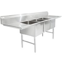 Regency 106 inch 16-Gauge Stainless Steel Three Compartment Commercial Sink with 2 Drainboards - 18 inch x 24 inch x 14 inch Bowls
