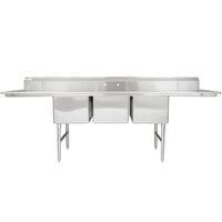 Regency 106 inch 16-Gauge Stainless Steel Three Compartment Commercial Sink with 2 Drainboards - 18 inch x 24 inch x 14 inch Bowls