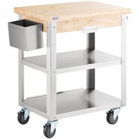 Steelton Wood Top Work Cart with Stainless Steel Base and Undershelves - 32 inch x 20 inch x 35