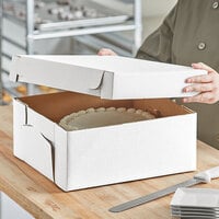 14 inch x 14 inch x 6 inch White Corrugated 2-Piece Bakery Box - 25/Case