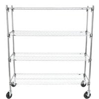 Metro A366EC Super Adjustable Chrome 4 Tier Mobile Shelving Unit with Polyurethane Casters - 18 inch x 60 inch x 69 inch