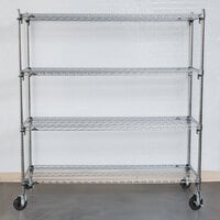 Metro A366EC Super Adjustable Chrome 4 Tier Mobile Shelving Unit with Polyurethane Casters - 18 inch x 60 inch x 69 inch
