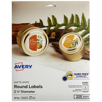 Avery® 22562 2 1/2 inch Matte White Permanent Round Labels with Sure Feed Technology - 225/Pack
