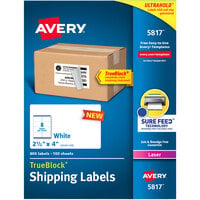 Avery® 5817 TrueBlock 2 1/2 inch x 4 inch White Permanent Shipping Labels with Sure Feed Technology for Laser Printers - 800/Pack