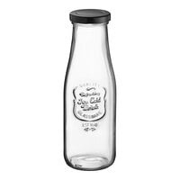 Acopa 14 oz. Embossed Glass Milk Bottle with Lid - 12/Case