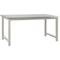 BenchPro Kennedy Series 30 inch x 48 inch Stainless Steel Top Adjustable Workbench with Gray Frame and Square Cut Front Edge KN3048