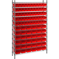 Regency 12 inch x 48 inch x 74 inch Wire Shelving Unit with 91 Red Bins