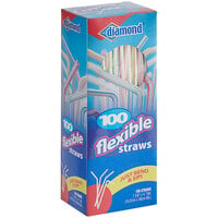 Diamond LifeMade 7 3/4" Jumbo White with Color Stripe Assortment Flex Straw - 1200/Case