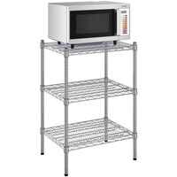 Galaxy 18 inch x 24 inch NSF Chrome 3-Shelf Touch Microwave Station Kit with 34 inch Posts