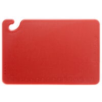 San Jamar CB121812RD Cut-N-Carry® 18 inch x 12 inch x 1/2 inch Red Cutting Board with Hook