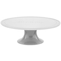 Tablecraft Crofthouse Collection 11 1/2 inch x 4 inch Eat More Cake Engraved White Melamine Cake Stand 700018