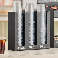 ServSense™ Black 3-Section Vertical Cup and Lid Organizer - 12 1/2 inch x 4 1/2 inch x 12 inch